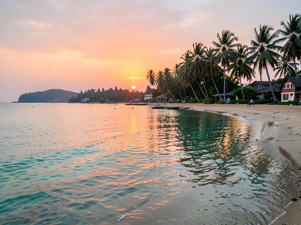 Sunset over a palm-lined Andaman beach